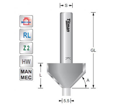 Fasefräser mit Anlaufzapfen 30° S8mm | Titman Tools Fasefräser mit Anlaufzapfen 30° S8mm | Titman Tools