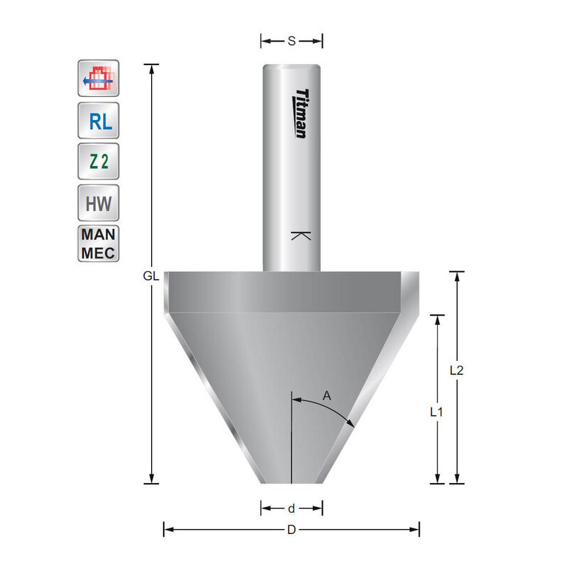 Titman Bevel cutter 10°  S12mm with high cutting length | JVL-Europe