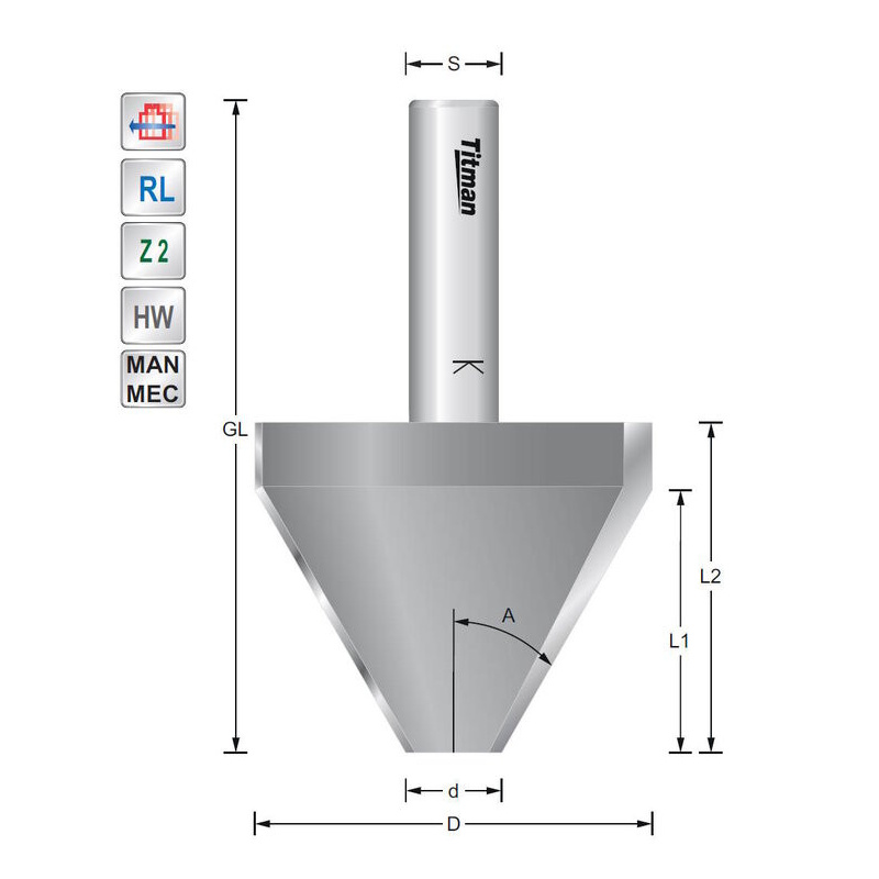 Titman Bevel cutter 30°  S12mm with high cutting length | JVL-Europe
