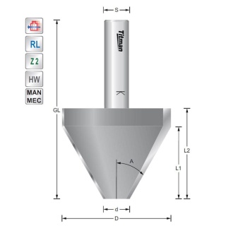 Bevel cutter 45°  S16mm with high cutting length | Titman Tools