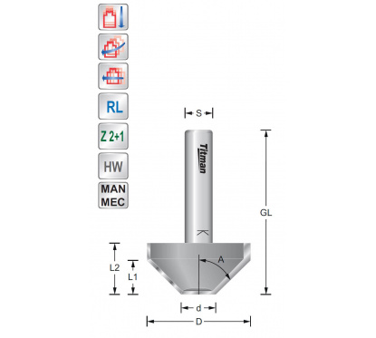 Titman Bevel cutter with center tip 10°  S8mm | JVL-Europe