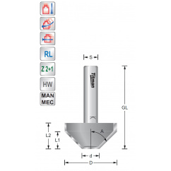 Bevel cutter with center tip 15°  S8mm