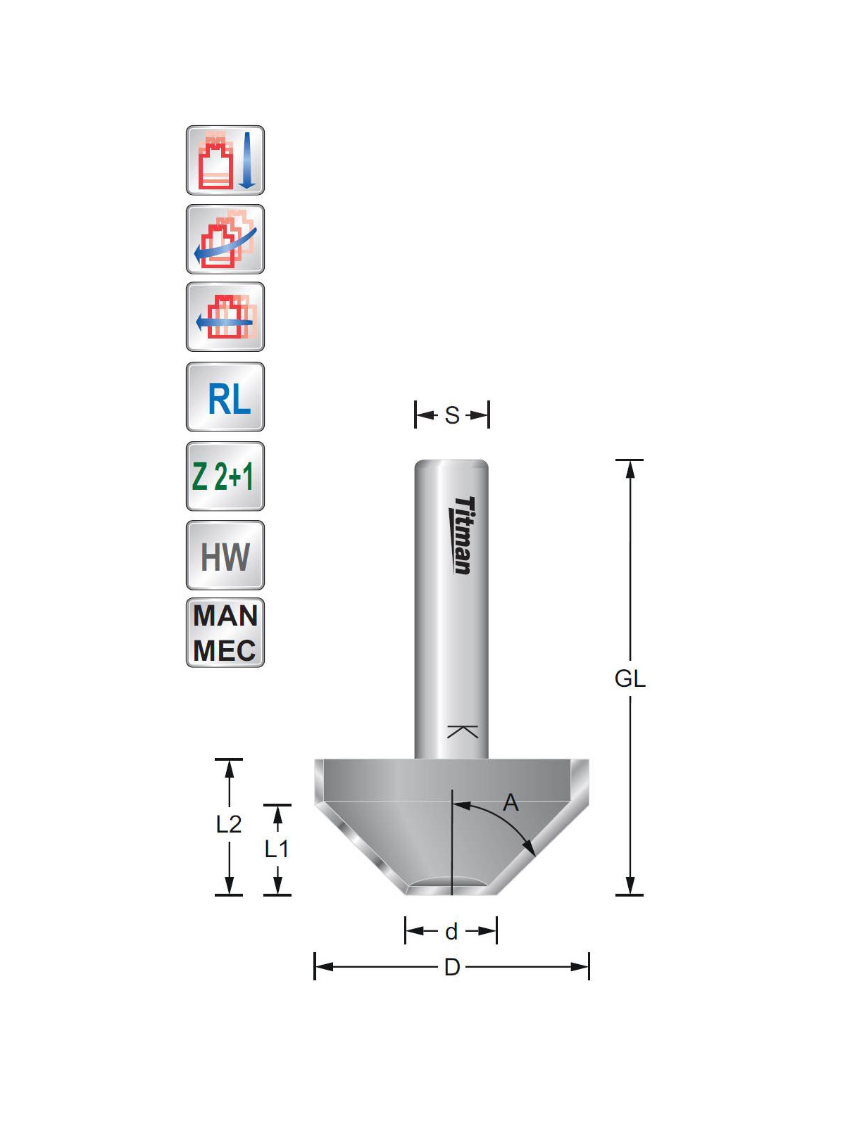 Titman Fasefräser 15° S8mm mit Bohrschneide | JVL-Europe