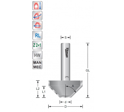 Bevel cutter with center tip 20° S8mm | Titman Tools Bevel cutter with center tip 20° S8mm | Titman Tools