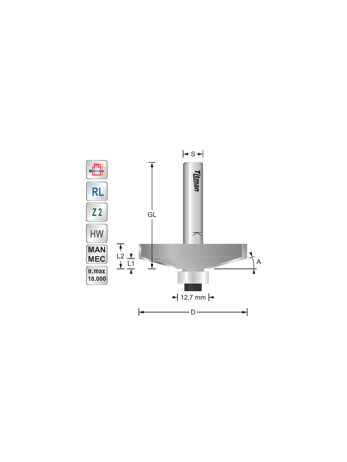 Titman Fasefraeser 45°  S8mm | JVL-Europe