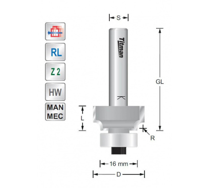 Afrondfrees met taps toelopende snijder R3 L11 S8mm Titman | JVL-Europe