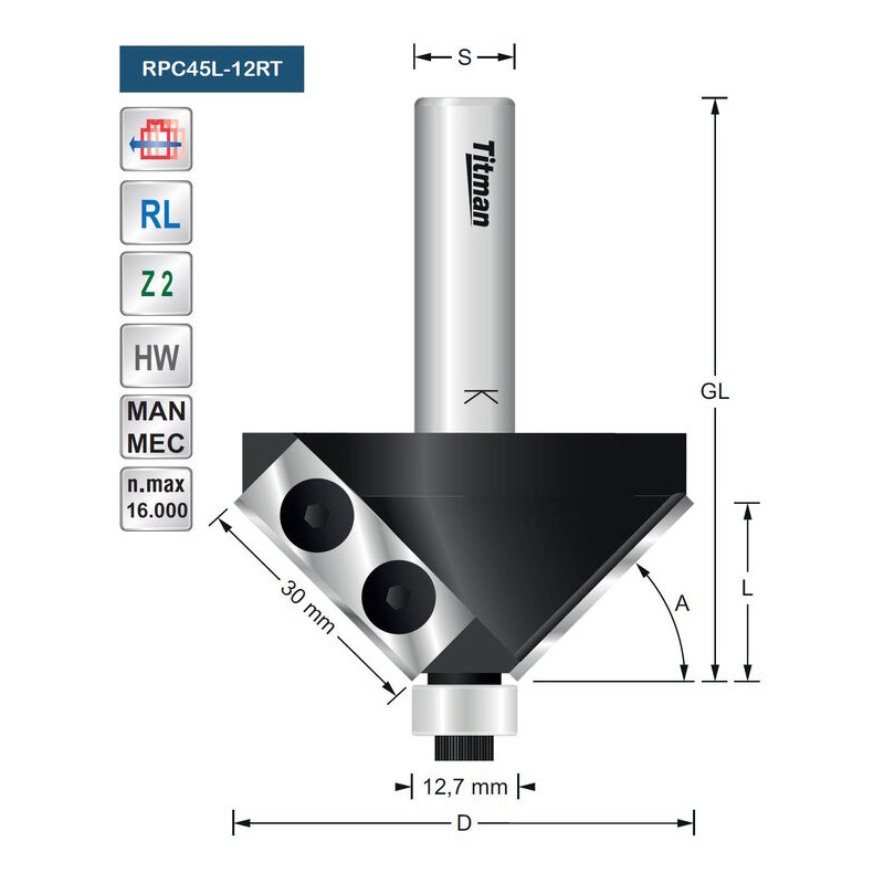 Titman Replacement tip bevel cutter 45°  S12mm | JVL-Europe