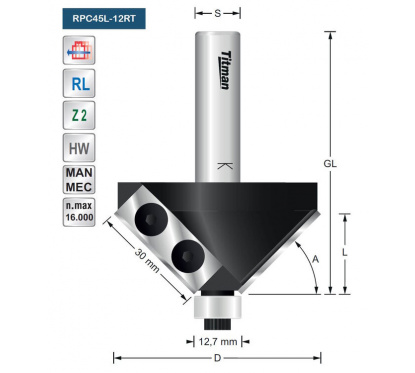 Titman Replacement tip bevel cutter 45°  S12mm | JVL-Europe