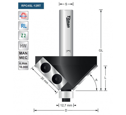 Replacement tip bevel cutter 45°  S12mm