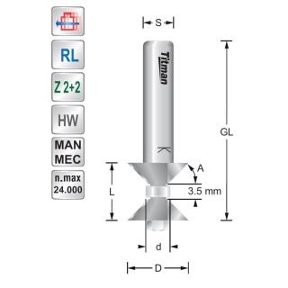Double chamfering bit 45° S6mm | Titman Tools