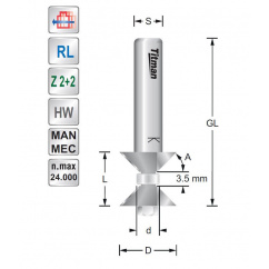 Dubbele afschuinfrees 45° S6mm | Titman Tools