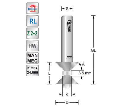 Titman Doppelfasefräser 45° S6mm | JVL-Europe