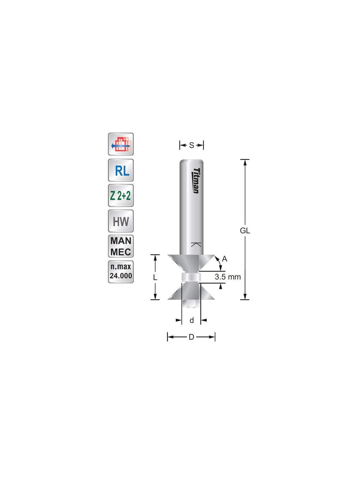 Titman Doppelfasefräser 45° S6mm | JVL-Europe