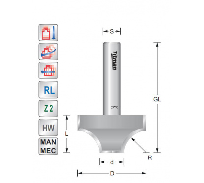 Titman Rounding over cutter R3  S8mm | JVL-Europe