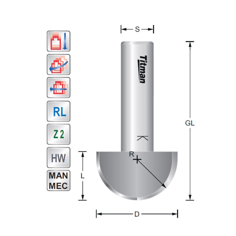 Halfrond profielfrees R15 S12mm | Titman Tools