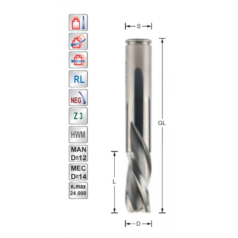 Titman Spiral finishing cutter D8 S8mm downcut Z3 | JVL-Europe