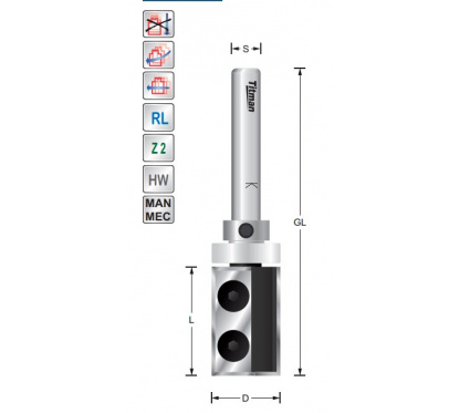 Titman WP-Bündigfräser/Lager Z2 D19 L30 S8mm | JVL-Europe