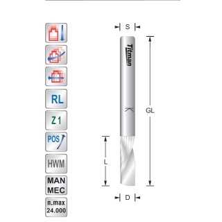 Spiral cutter Z1 Positive - Upcut  D4 L20  S4 mm | Titman Tools