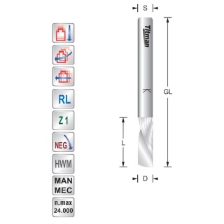 Spiral cutter Z1 Negative - Down cut  D2  L6  S3 mm | Titman Tools