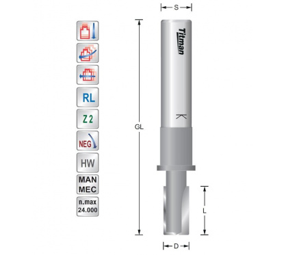 Single flute cutter Z2 Negative D10  L19  S12mm | Titman Tools