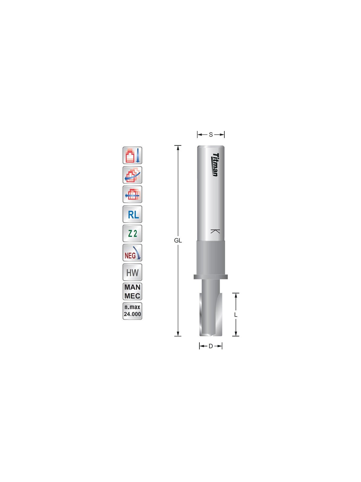 Titman Single flute cutter Z2 Negative D12.7  L19  S12mm | JVL-Europe