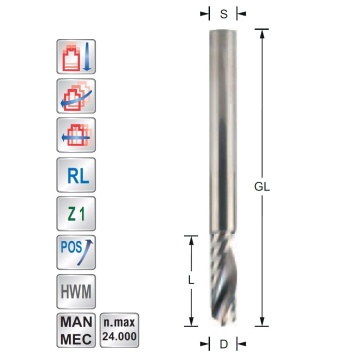 Spiral cutter for aluminium Z1  D10  L35  S10mm