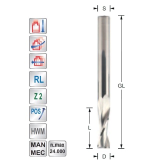 Spiral cutter for aluminium Z2  D16  L30  S16mm | Titman Tools