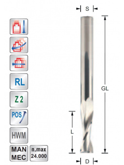 Spiraalfrees voor aluminium Z2  D16  L30  S16mm | Titman Tools