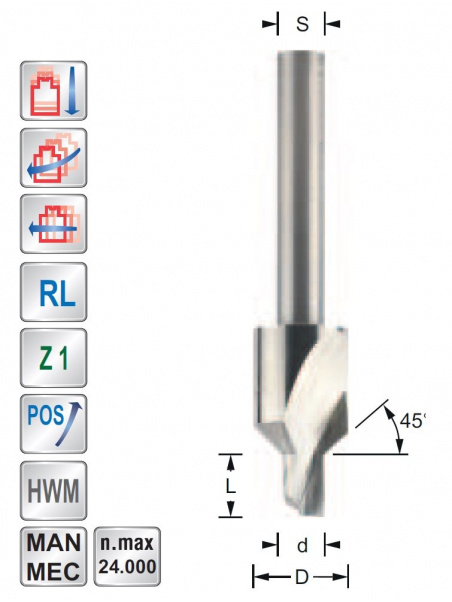 Spiral cutter D4 S6mm with bevel for ALUCOBOND. DiBOND. REYNOBOND | Titman Tools Spiral cutter D4 S6mm with bevel for ALUCOBOND. DiBOND. REYNOBOND | Titman Tools
