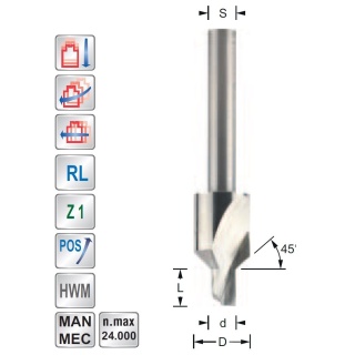 Spiral cutter  D5  S6mm with bevel for ALUCOBOND. DiBOND. REYNOBOND | Titman Tools