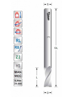tweesnijder frees D4 L12 S8mm voor kunststof en aluminium | Titman Tools