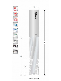 Slotkast frees D16 GL170 S16mm met spaanbreker Z3 | Titman Tools