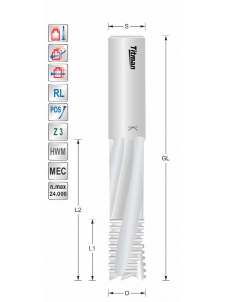 Slotkast frees D18 GL170 S18mm met spaanbreker Z3 | Titman Tools Slotkast frees D18 GL170 S18mm met spaanbreker Z3 | Titman Tools