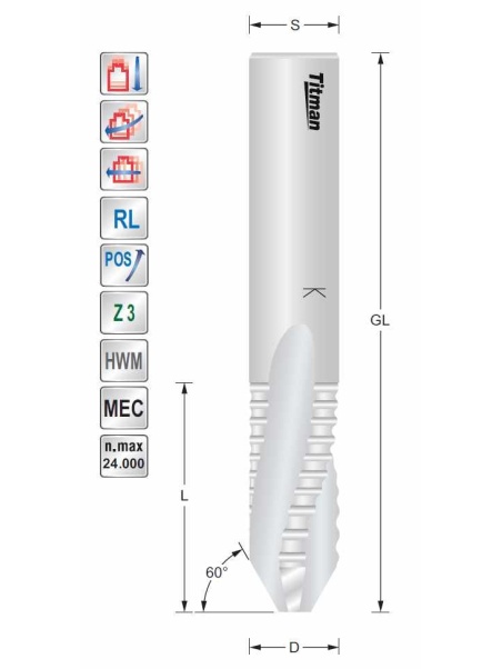 Doorboor - schrob frees D16 S16mm Z3 Titman | JVL-Europe