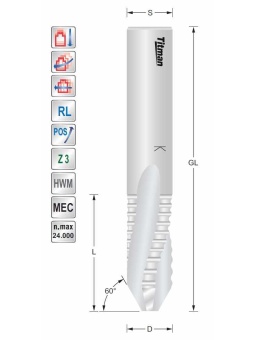 Doorboor - schrob frees D18 S18mm Z3 | Titman Tools