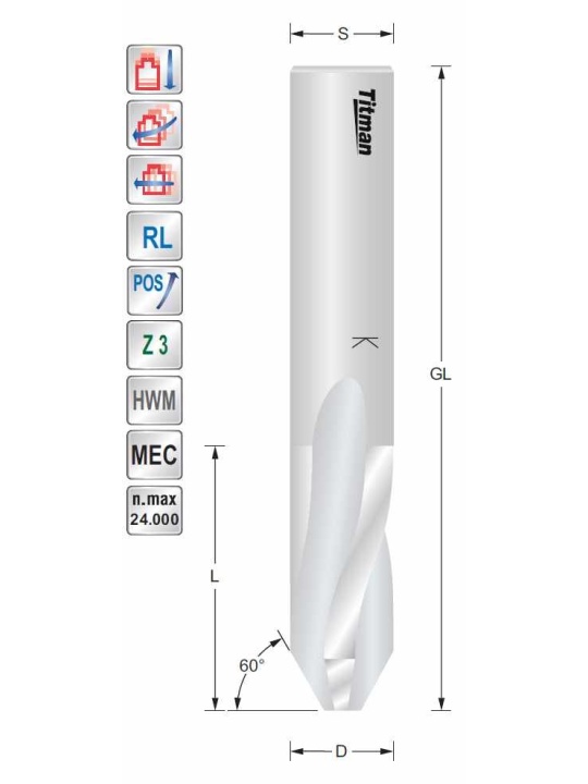 Doorboor - afwerk frees D14  S14mm  Z3 Titman | JVL-Europe