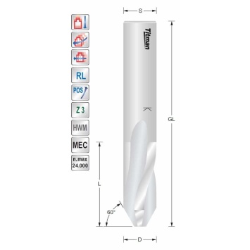 Schlichtfräser D14  S14mm für Durchgangslochfräsungen Z3