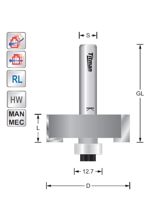 Titman Rebate cutter D57  S12mm with bearing | JVL-Europe