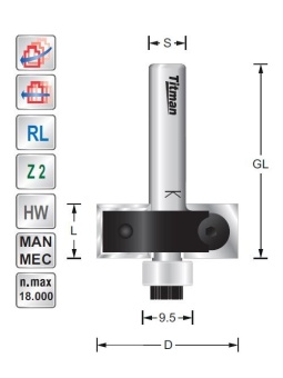 Replacement tip rebate cutter D30  S8mm with bearing