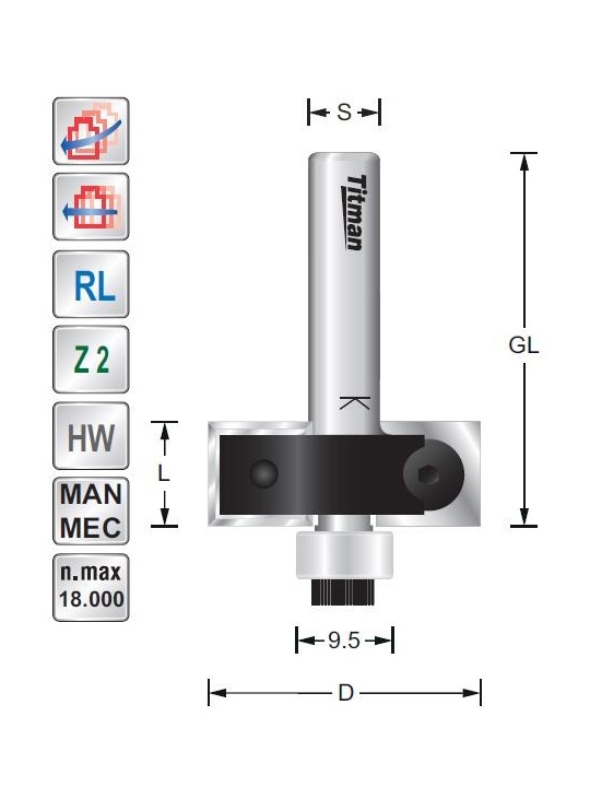 Titman Replacement tip rebate cutter D30  S8mm with bearing | JVL-Europe