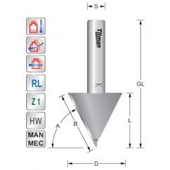V-groeffrees / Graveerfrees 60°  S12mm | Titman Tools
