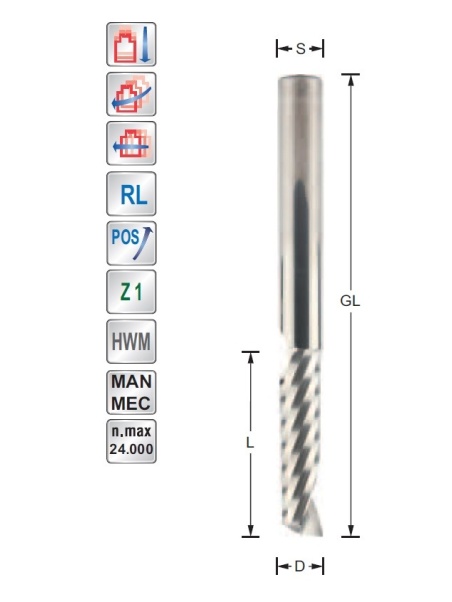 Titman Spiral finishing cutter D3  S3mm upcut Z1 | JVL-Europe