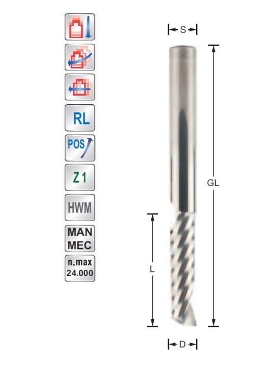 Schlichtfräser D10 S10mm Rechtslauf Positiv Z1 | Titman Tools