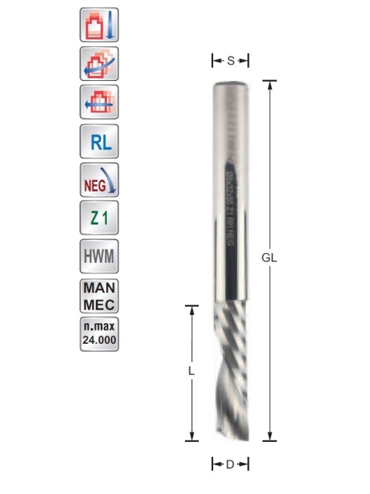 Titman Spiral finishing cutter D3 S3mm downcut Z1 | JVL-Europe