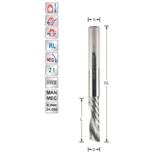 Spiral finishing cutter D4 S4mm downcut Z1 | Titman Tools