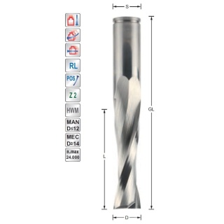 Spiral finishing cutter D20  L82  S20mm upcut Z2 | Titman Tools