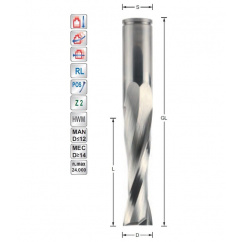 Spiraalfrees D20 L100  S20mm Positief 2 snijder | Titman Tools