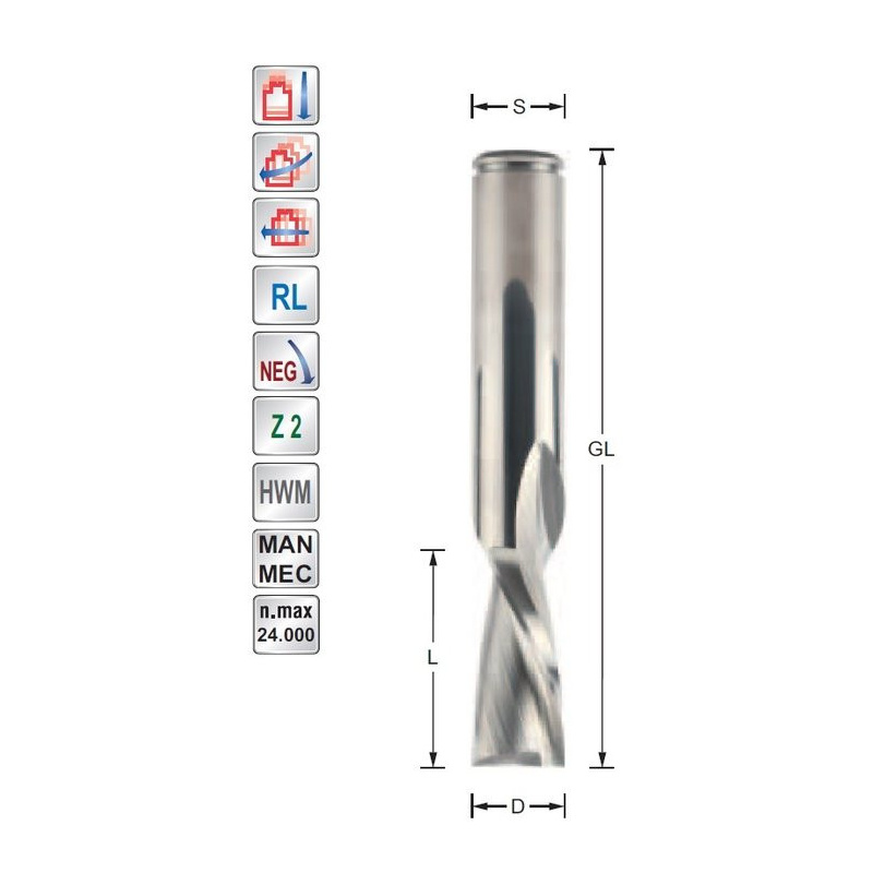 Spiral finishing cutter D12  S12mm downcut Z2 | Titman Tools