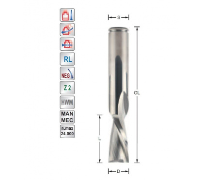 Spiral finishing cutter D12 S12mm downcut Z2 Spiral finishing cutter D12 S12mm downcut Z2