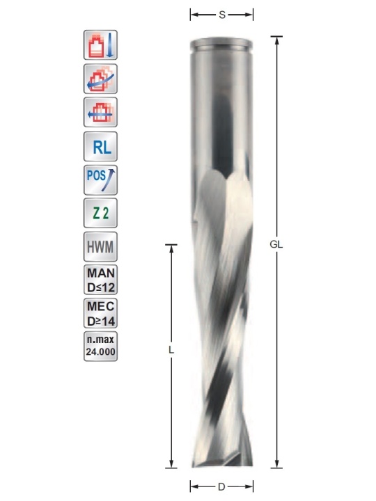 Spiraalfrees D20 L100 S20mm Positief 3 snijder | Titman Tools